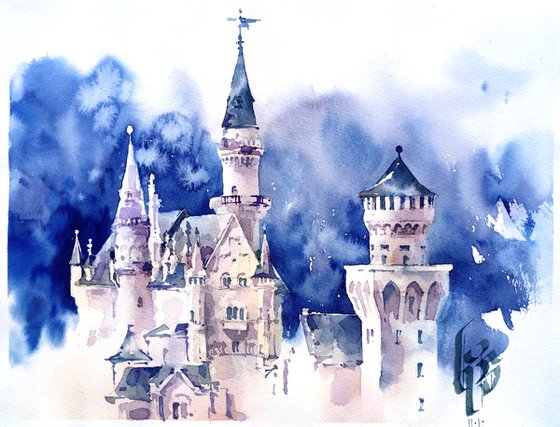 "Neuschwanstein Castle" original watercolor work