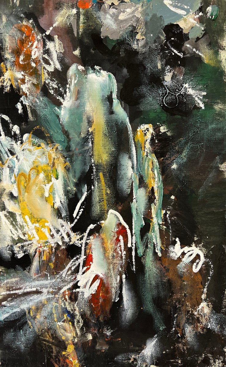 Abstract Portrait Oil Painting By Zakhar Shevchuk, 20 X 31", Embrace, Original Artwork