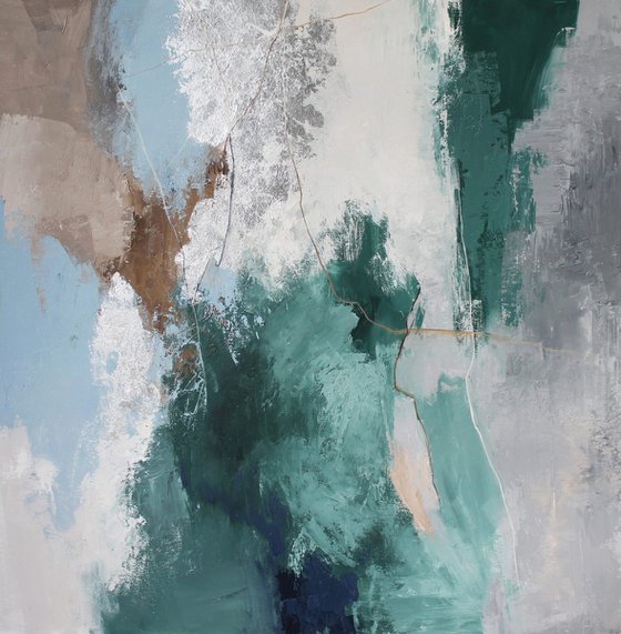 "Coast 2" Green blue gray abstract art