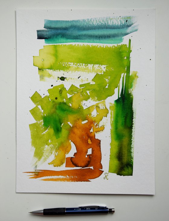 Abstract watercolor painting, green abstract wall art, modern home decor