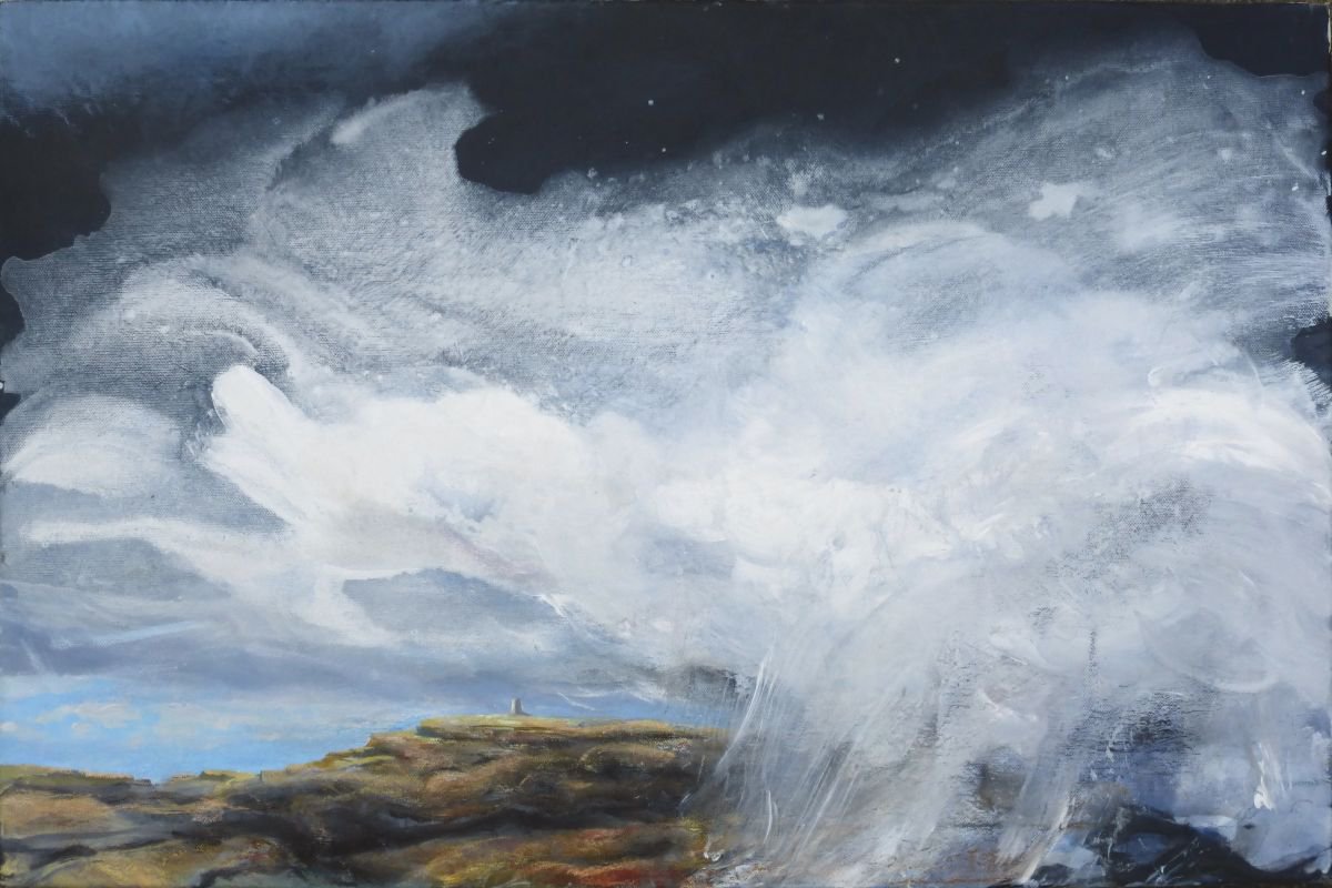 Impressionistic Landscape Acrylic Painting By John Sharp, 24 X 16, Cloud&Hilllancashiretrigpoint, Original Artwork