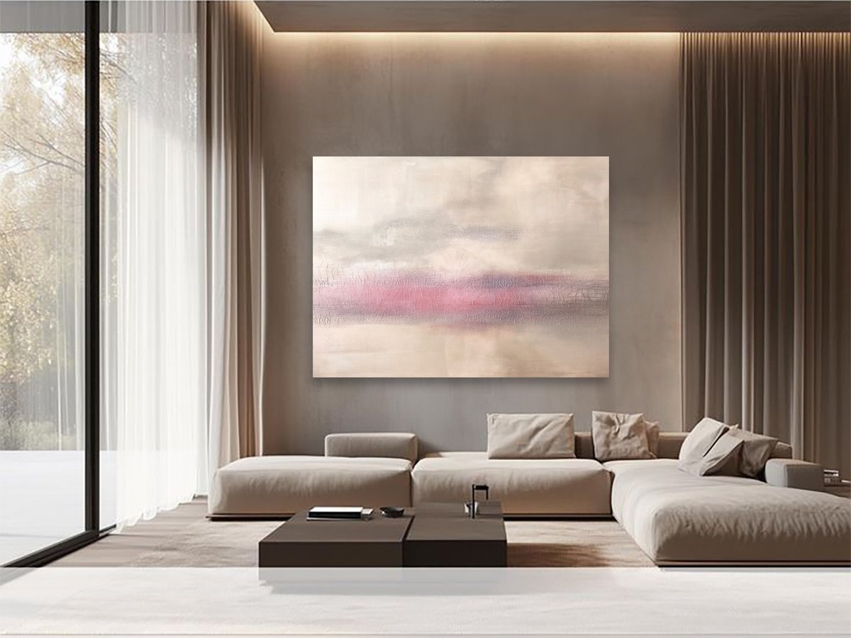 Abstract Acrylic Painting By Indie Ru, 83 X 59, Pearl Pink Minimalism, Original Artwork
