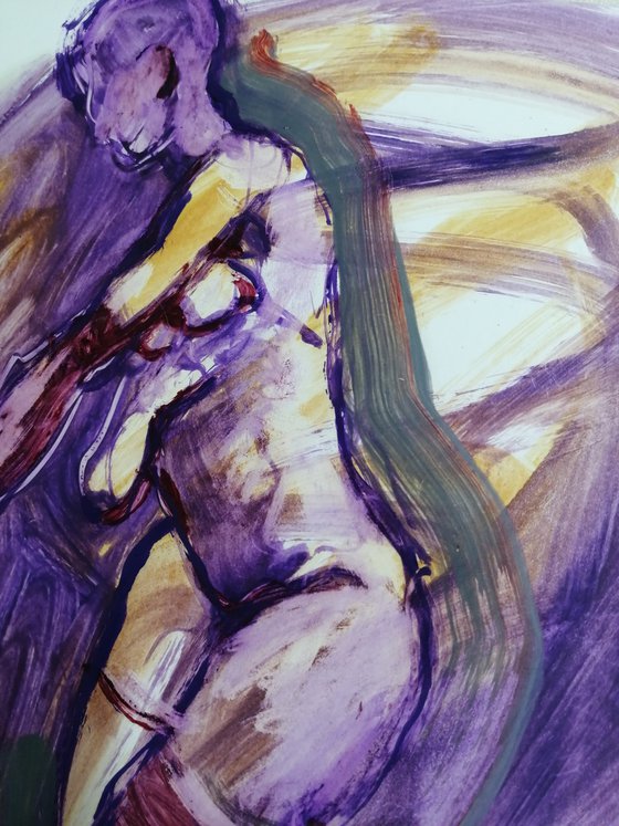 Nude study women oil on paper