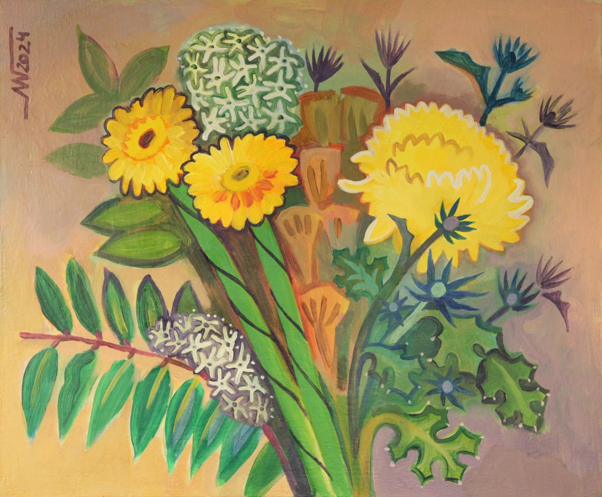 Botanical Acrylic Painting By Marina Gorkaeva, 22 X 18", Posy, Original Artwork