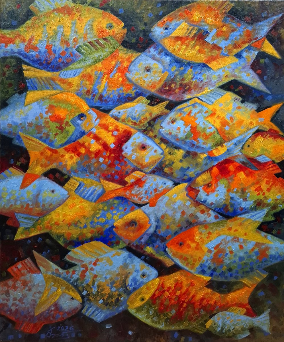 Surrealistic Oil Painting , Fish Puzzles By Serhii Voichenko, 20 X 24, Artwork For Sale On Artfinder