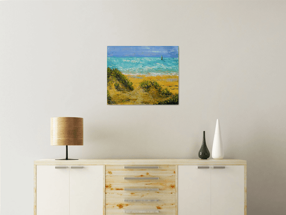 JOURNEY TO SAINT BREVIN.ORIGINAL PALETTE KNIFE SEASCAPE.PAINTING BY THIERRY VOBMANN.IMPRESSIONISTIC VAN GOGH STYLE.FREE SHIPPING.