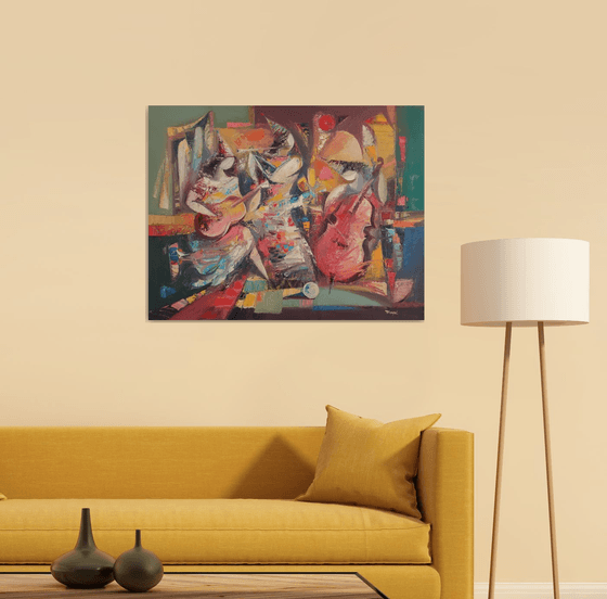 Jazz band (90x70cm, oil/canvas, abstract art, ready to hang)