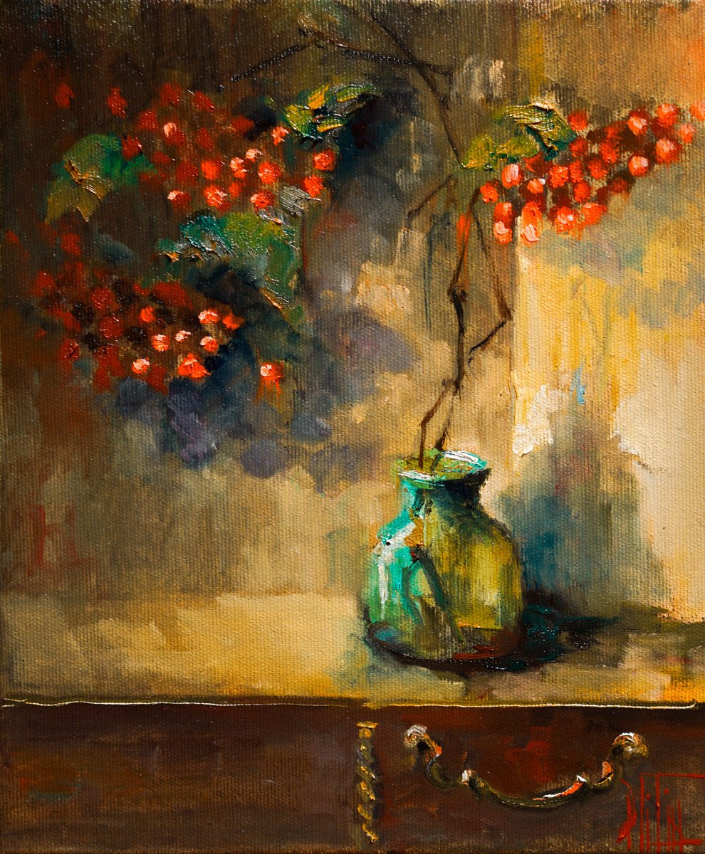 Impressionistic Still Life Oil Painting By Pavel Filin, 10 X 12", Rowan Branch, Original Artwork