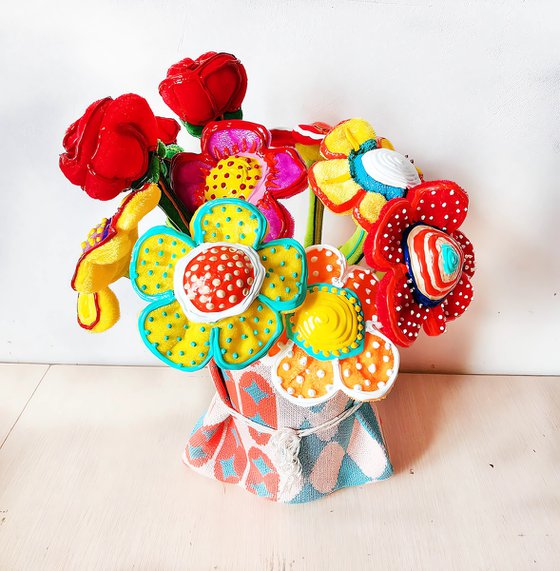 Plush velvet flowers in vase