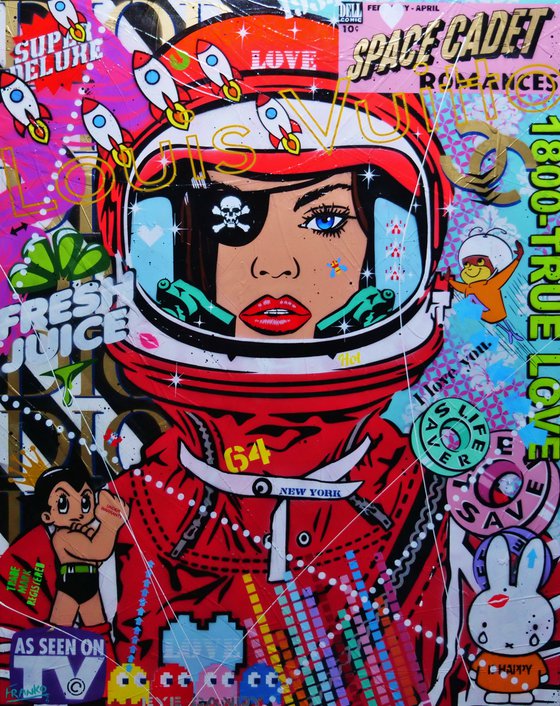 Red Cadet Romance 120cm x 150cm Space Cadet Textured Urban Pop Art