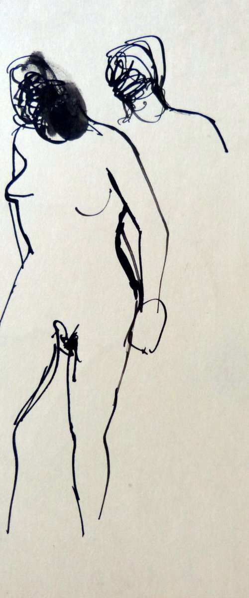 Nude sketch, ink on paper 20x15 cm - AF exclusive + FREE shipping! by Frederic Belaubre