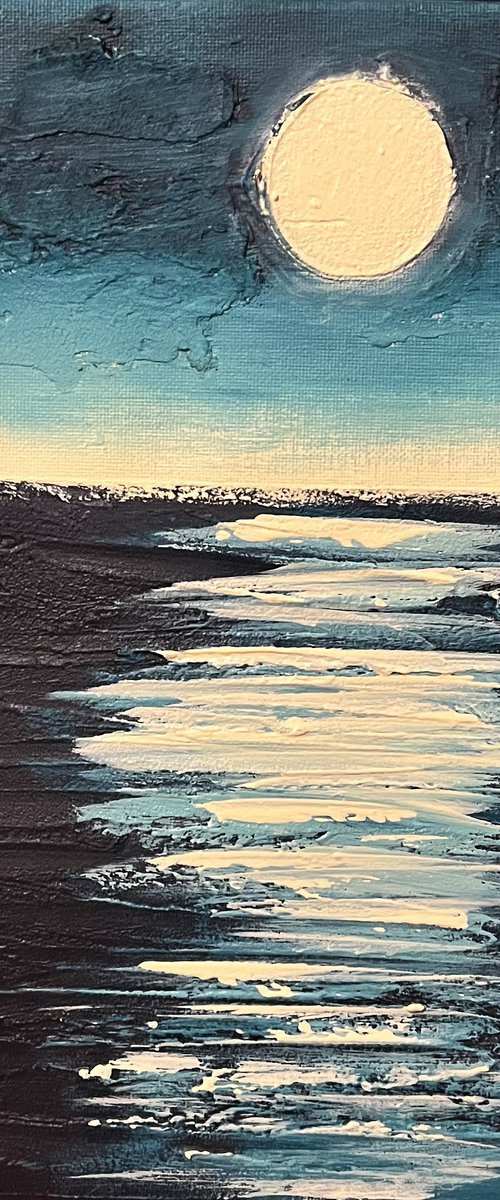 Turquoise moon Sea in acrylic and mixed medium abstract landscape by Stuart Wright