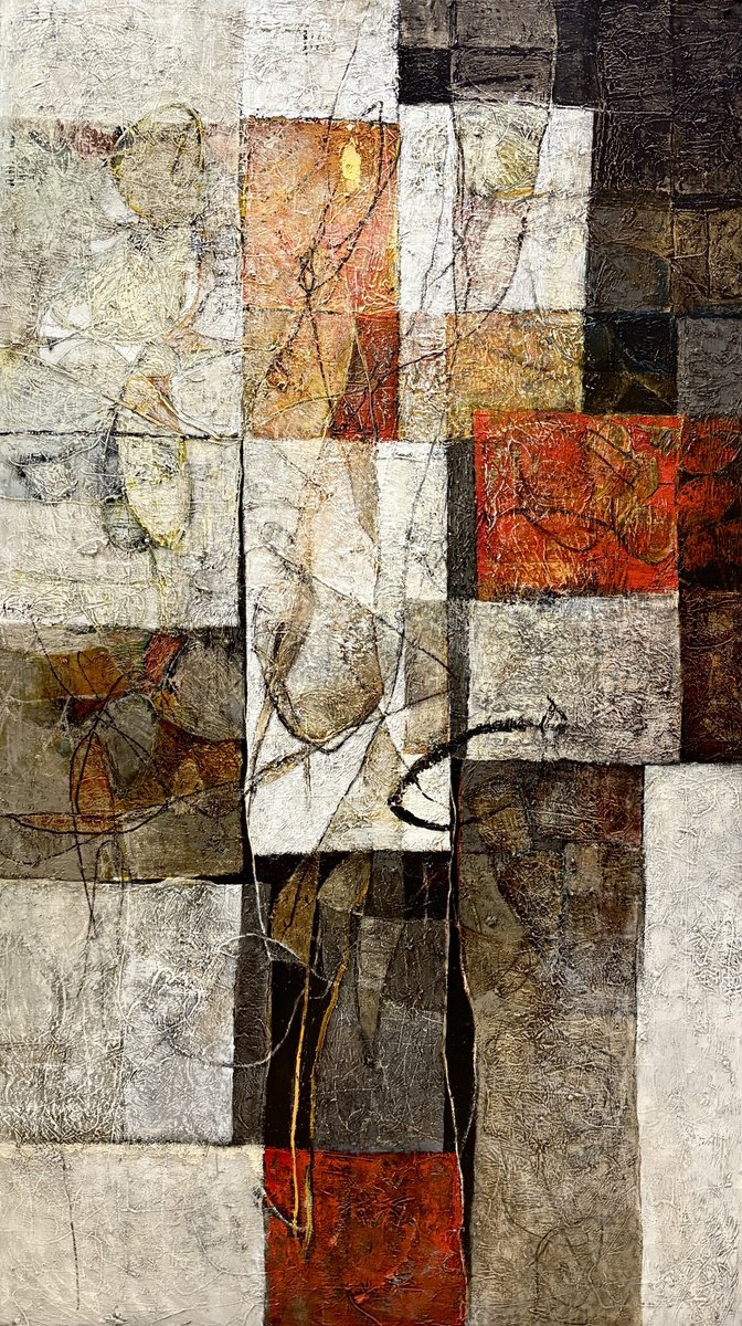 Geometric Oil Painting , Fragmented Presence By Movses Poghosyan, 30 X 51, Artwork For Sale On Artfinder