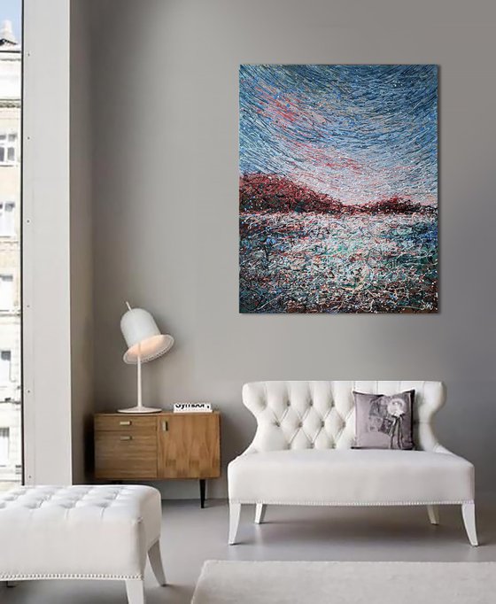 White black landscape Meditation Peaceful  beige blue abstract painting - Ready to hang