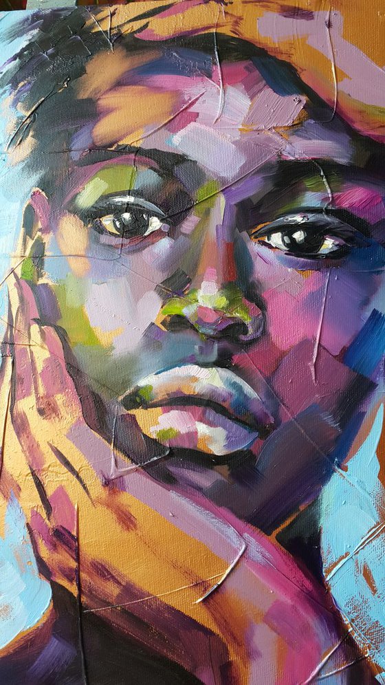 Abstract Portrait  of a young african girl , female face , original oil acrylic artwork