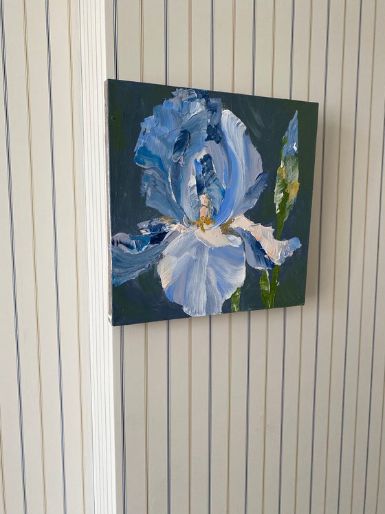 Blue iris original painting on canvas. Flowers