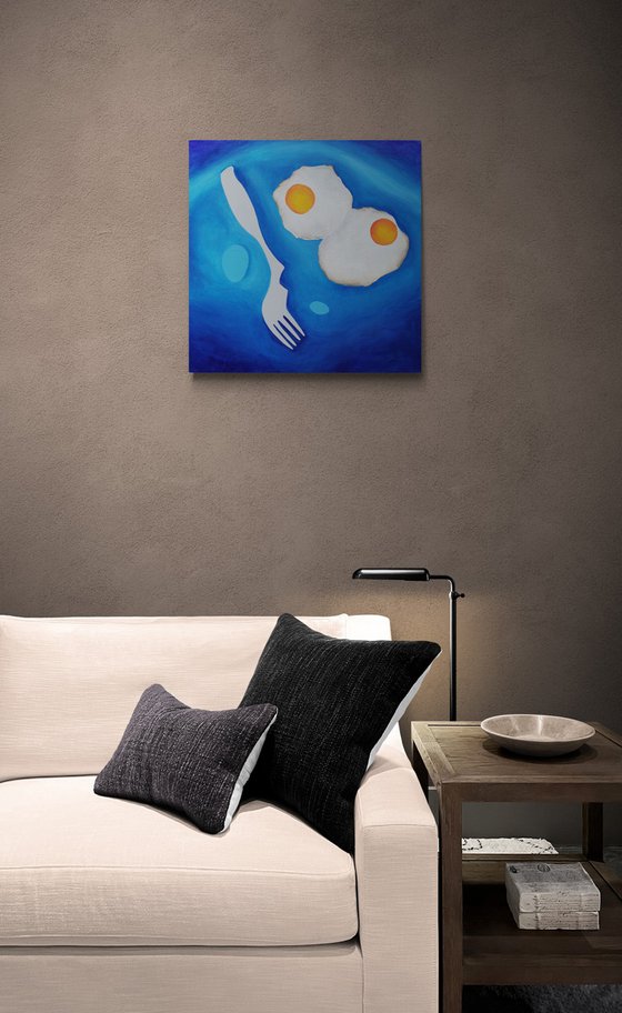 Still life with baked eggs
