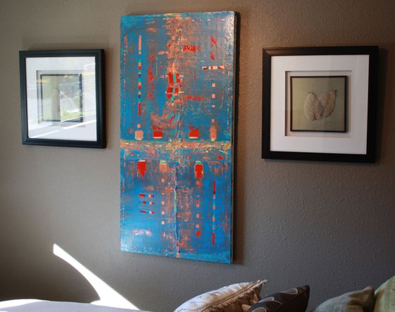 Primitive Blue, Red, Copper Abstract Concept