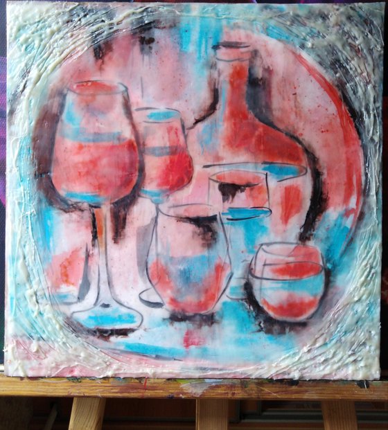 Red and turquoise still life
