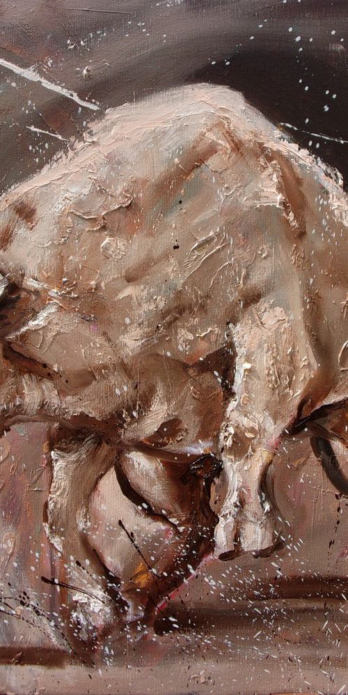 RESERVED FOR MICHAEL " WILD POWER ... " -  BULL original oil painting on canvas, gift,  PALETTE KNIFE by Monika Luniak
