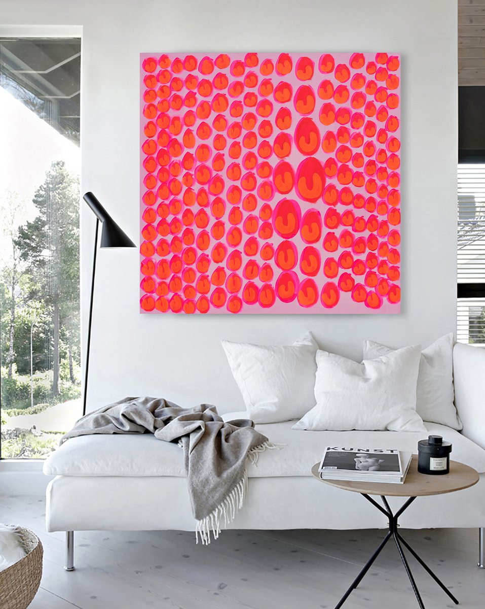 Abstract Oil Painting By Nataliia Sydorova, 47 X 47", Pink Spots, Original Artwork