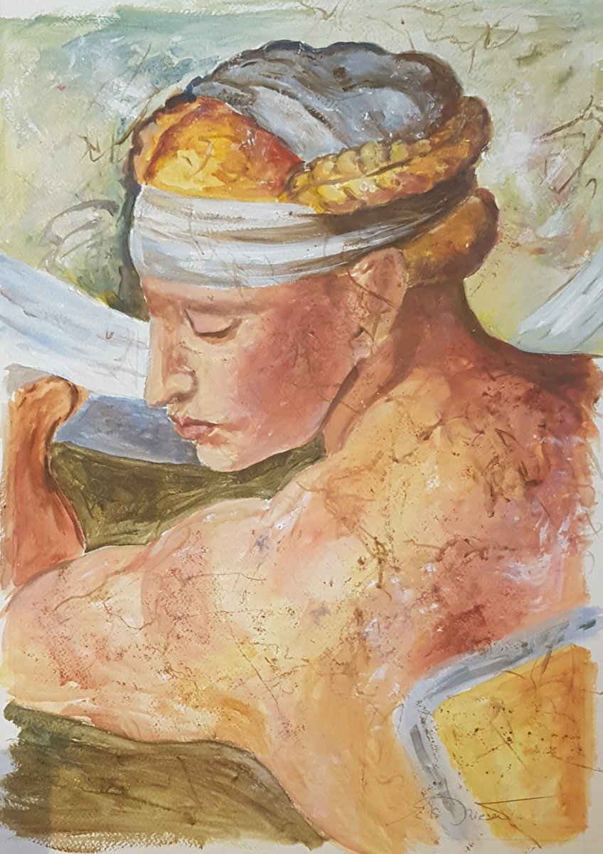 Expressive Portrait Acrylic Painting By Els Driesen, 16 X 24, Phemonoe Libya Sibyl, Original Artwork