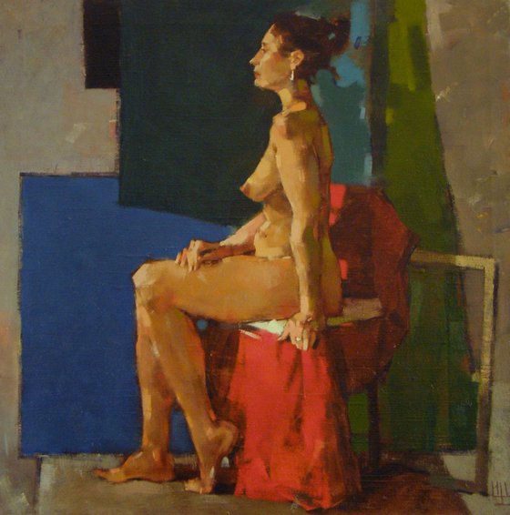 The Nude Model In Studio. oil on canvas. 75x75cm.