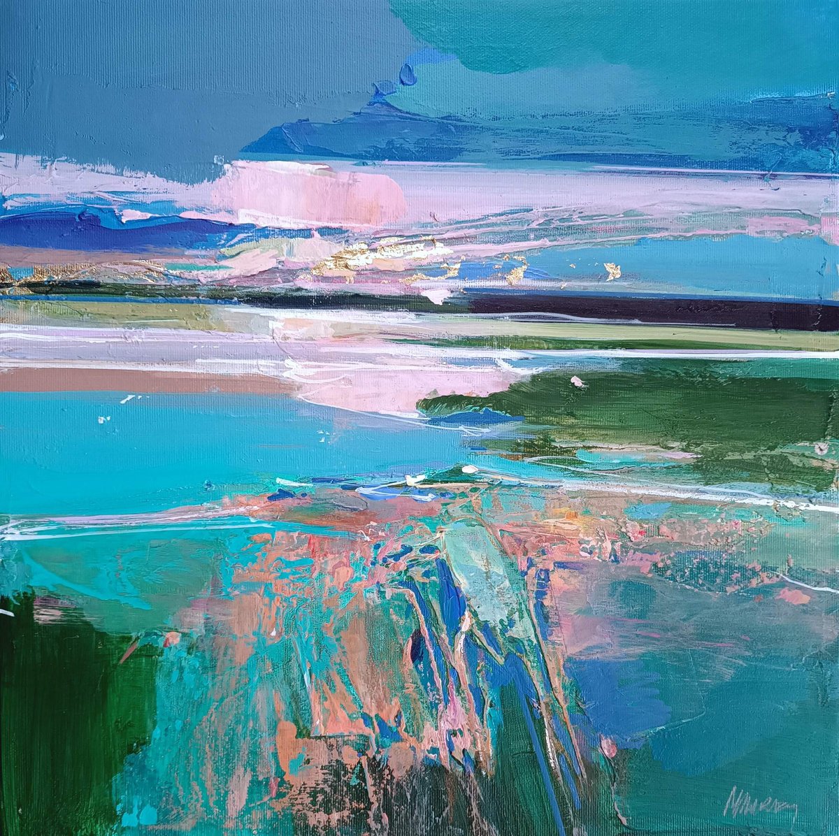 Abstract Landscape Acrylic Painting By Magdalena Morey, 16 X 16", Created By The Waves, Original Artwork