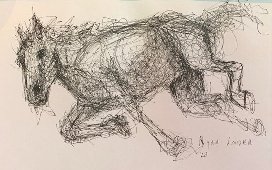 Horse Stumbles In Ink 6x9 Ink on paper