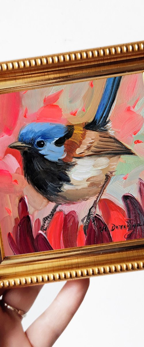 Fairywren bird painting by Nataly Derevyanko