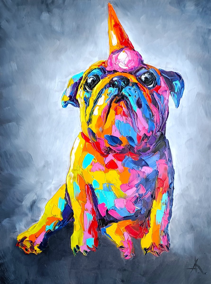 Impressionistic Animal Oil Painting By Anastasia Kozorez, 12 X 16, Pug Dog, Original Artwork