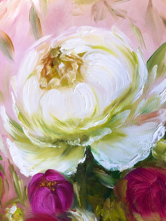 PEERING INTO THE SUMMER - Peonies. Pink flowers. Bright petals. Macro flowers. Floral decor. Summer flowers. Bedroom decoration.