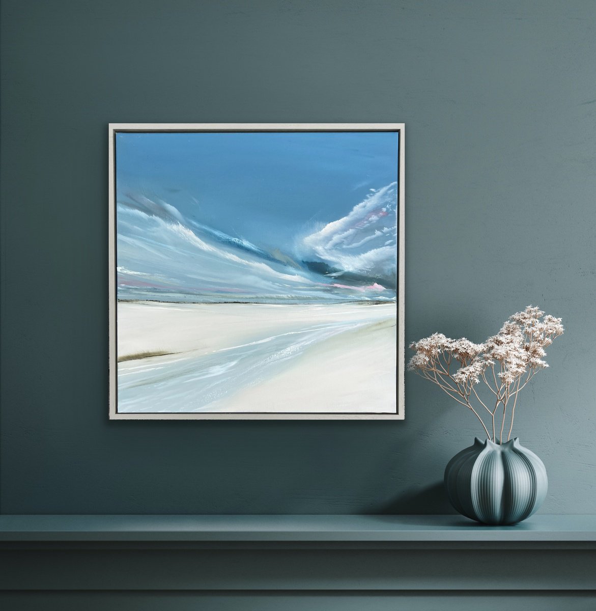 Impressionistic Landscape Oil Painting By Jane Skingley, 21 X 21, Equinox Sky, Original Artwork