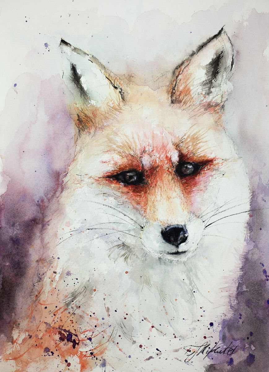 Expressive Animal Watercolour By Tomasz Mikutel, 10 X 14", Father Fox, Original Artwork
