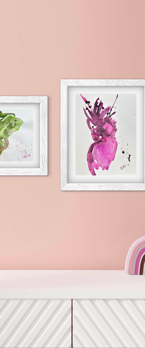 Pink Parrot and Chameleon by Alla Semenova