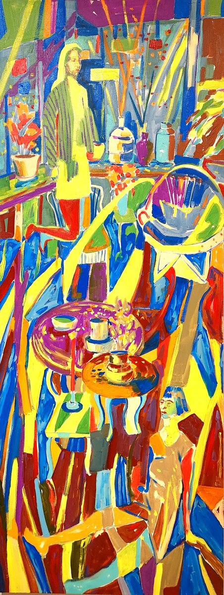 Expressive Portrait Oil Painting By Anahita Amouzegar, 21 X 61, Bustling Beauty, Original Artwork