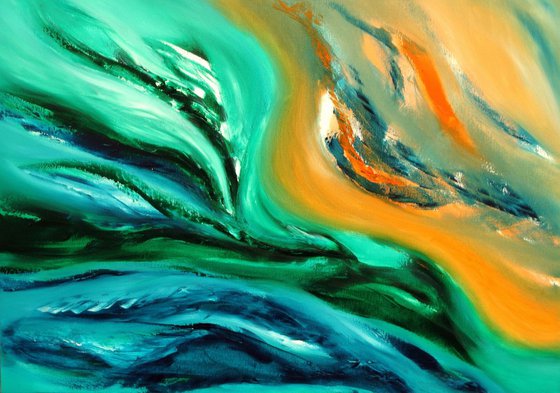 Life's flux, 100x70 cm, Deep edge, LARGE XL, Original abstract painting, oil on canvas