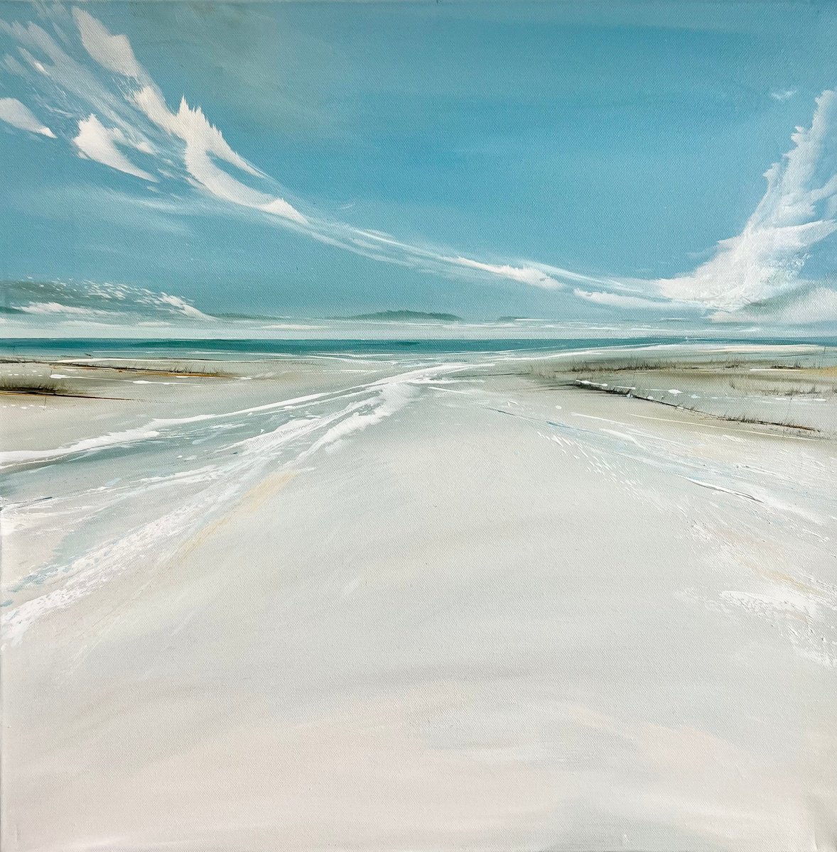 Impressionistic Landscape Oil Painting By Jane Skingley, 24 X 24, Sand Bar, Original Artwork