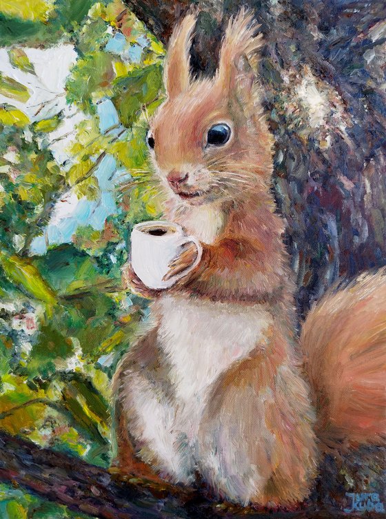 Squirrel With A Cup Of Coffee