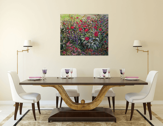 BLOOMING FLOWER BED - Luxembourg Gardens, Paris, France - floral art, original oil painting