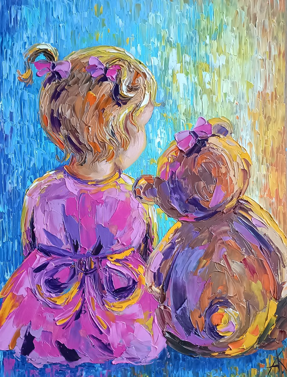 Impressionistic Portrait Oil Painting By Anastasia Kozorez, 12 X 16, Teddybear, Original Artwork