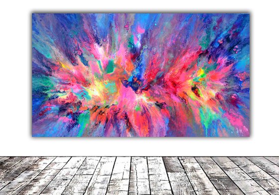 55x31.5'' FREE SHIPPING Large Ready to Hang Abstract Painting - XXXL Huge Colourful Modern Abstract Big Painting, Large Colorful Painting - Ready to Hang, Hotel and Restaurant Wall Decoration, Happy Harmony XXI