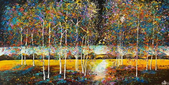 Abstract painting colorful trees