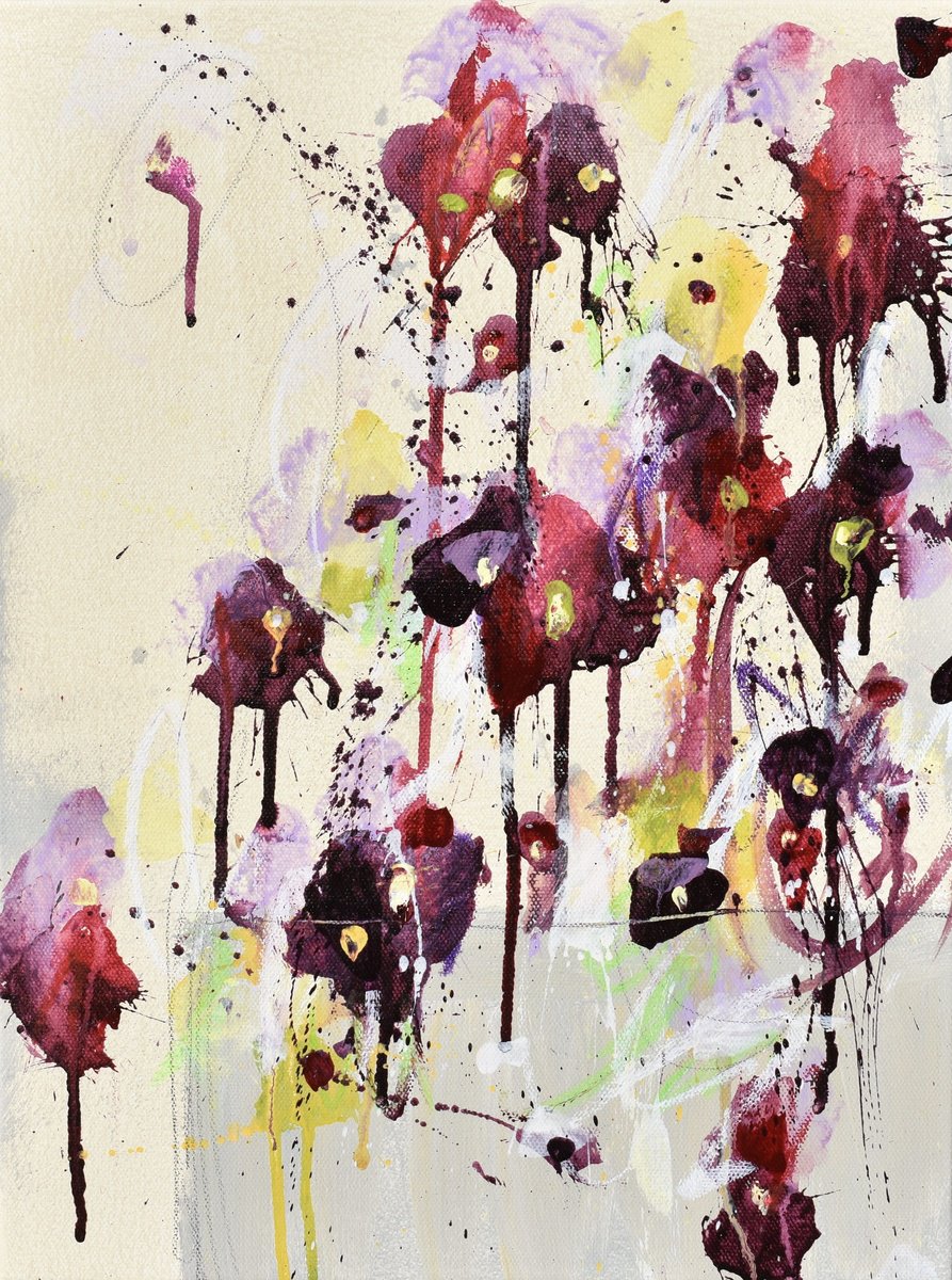 Abstract Botanical Painting By Cynthia Ligeros, 12 X 16, Fleurs Du Solstice (Flowers Of The Solstice), Original Artwork