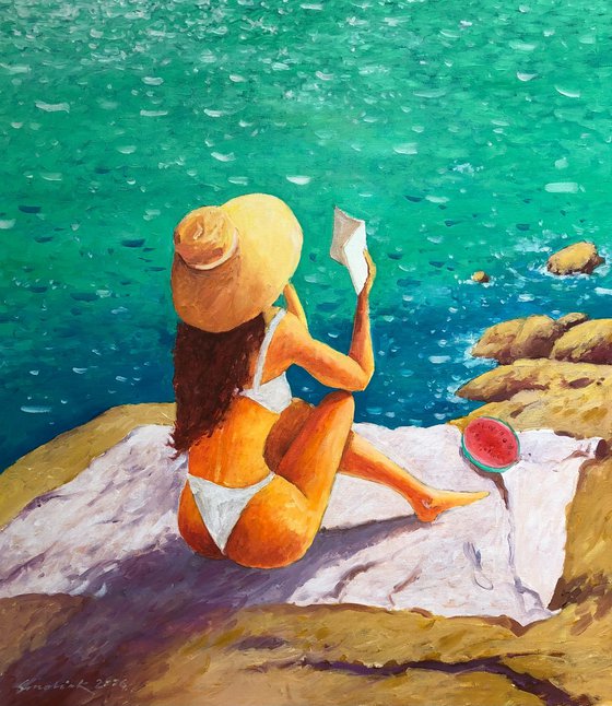 Lonely girl with interesting book