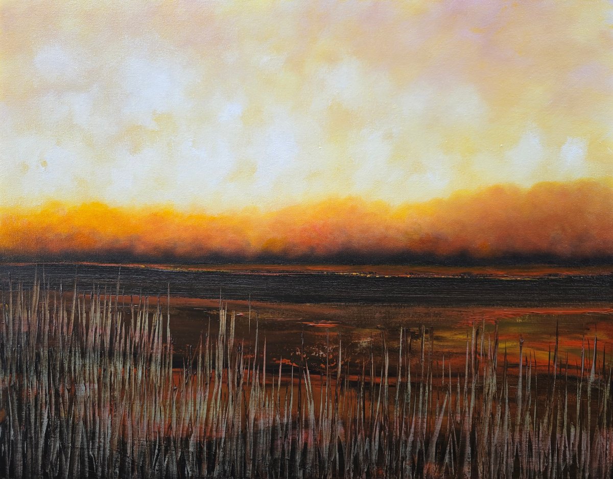 Impressionistic Landscape Oil Painting By Faith Patterson, 28 X 22, Marshland Solace, Original Artwork