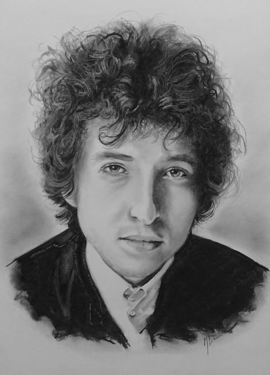 Photorealistic Portrait Charcoal Drawing By Mel Davies Original Art, 12 X 17", Bob Dylan, Original Artwork