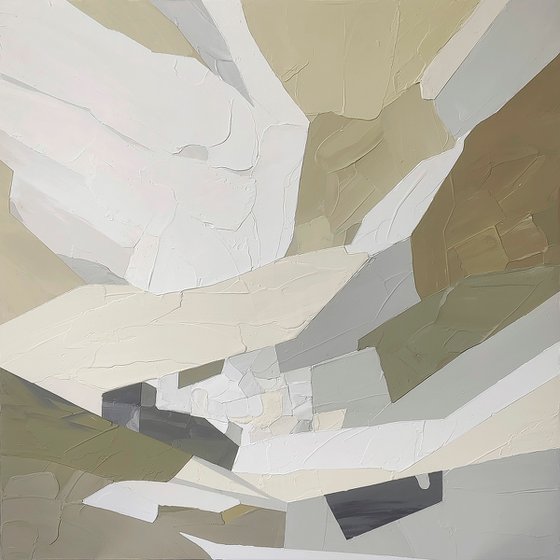 "Aura 3" Beige olive green abstract art