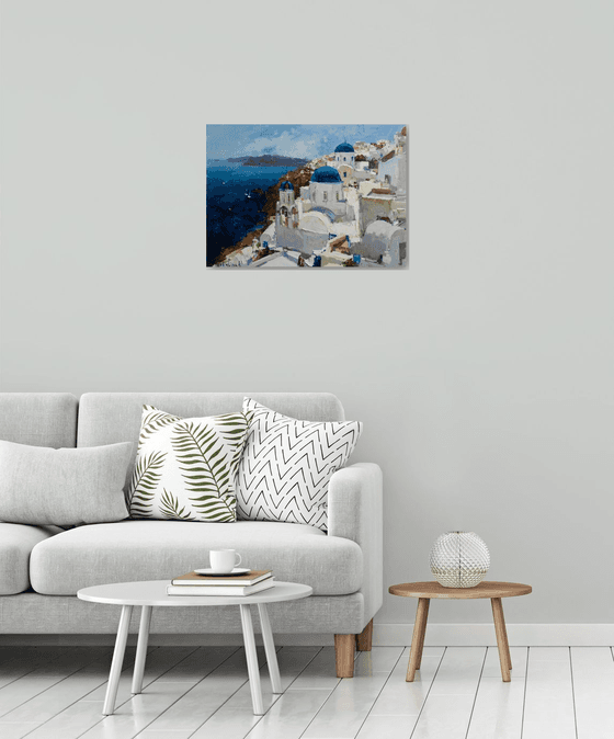 Santorini, Greece seascape - Original oil impasto landscape painting