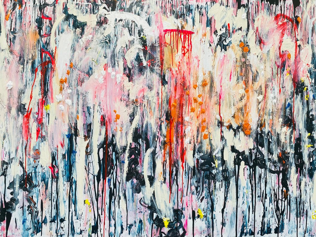 Abstract Acrylic Painting By Annette Spinks, 63 X 47, Waterfall, Original Artwork